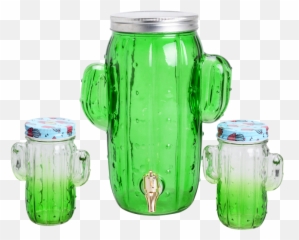 4l Cactus Shape Glass Dispenser And Mason Jar Set - Buy Emoji,Emotions With Mason Jars And Water
