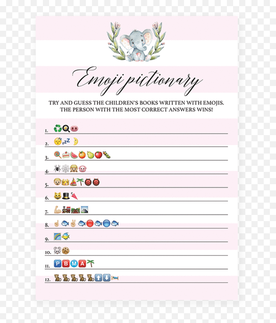 Pink Baby Shower Emoji Pictionary - Free Baby Shower Game Templates Printable,Baby Shower Emoji Pictionary Answers