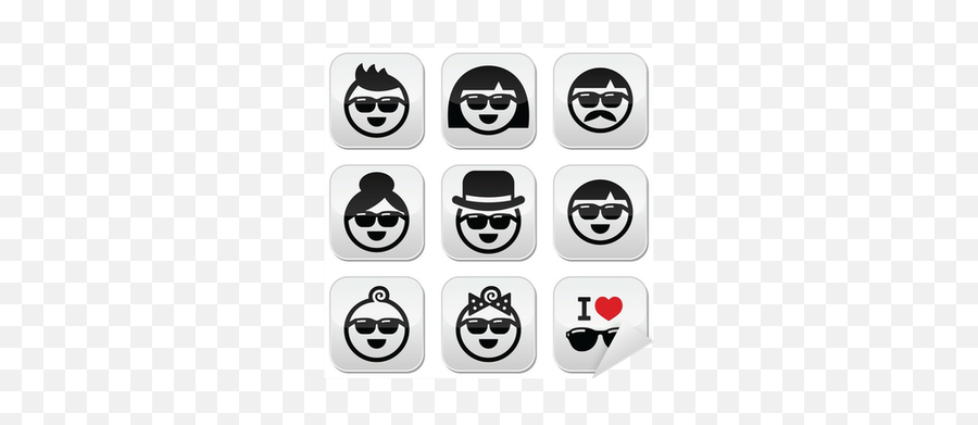 People Wearing Sunglasses Holidays Icons Set Sticker Emoji,Black And White Sunglasses Emoticon