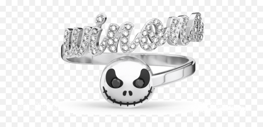 Winona - Custom Diamond Name Ring With Jack Skull Emoji,Emoticon Wedding Ring