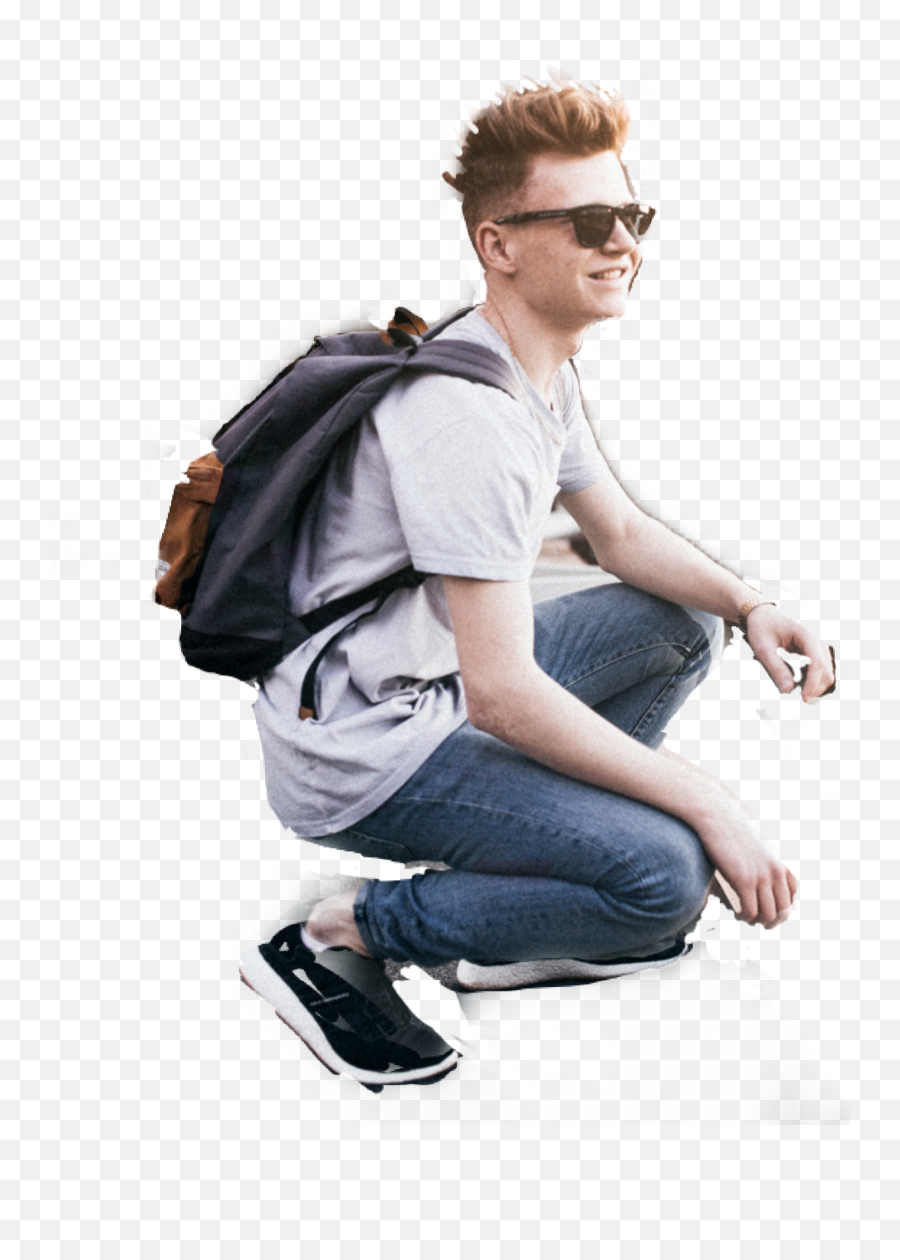Man Guy Kneeling Backpack Sticker - Sitting Emoji,Denim Emoji Backpack