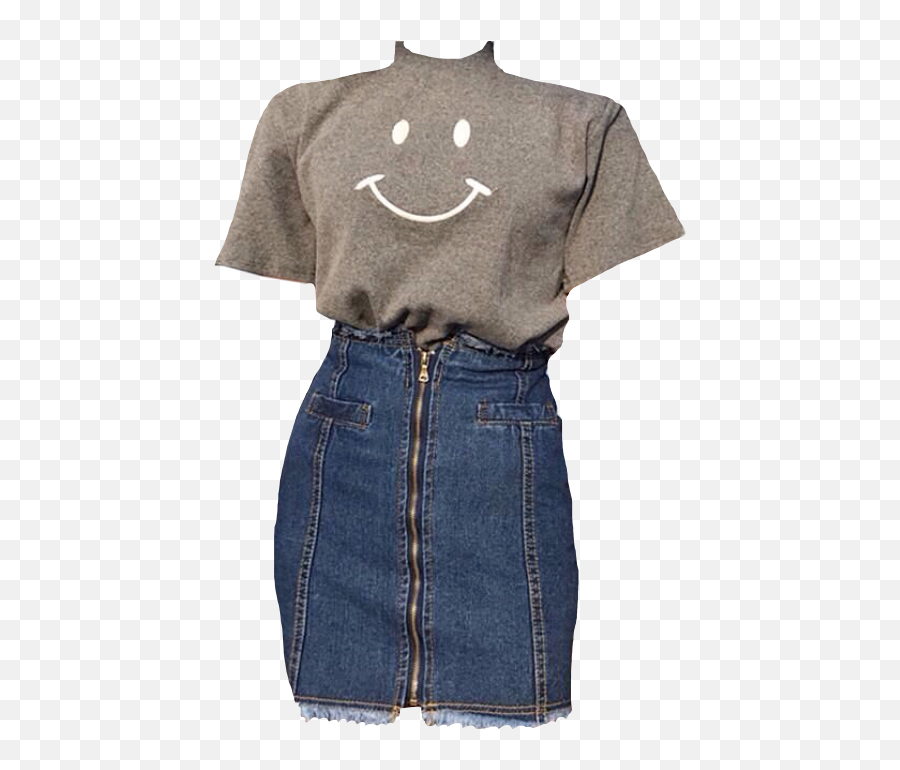 Outfit Shirt Skirt Denim Png Niche - Niche Meme Outfit Png Emoji,Emoji Crop Top And Skirt
