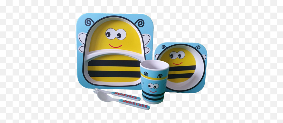 Bamboo Dinner Set - Bee Happy Emoji,Toilet Bowl Emoticon