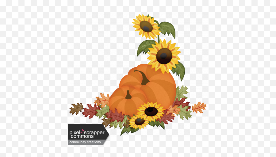 Sunflowers And Pumpkins Graphic By Elizabeth Minkus Pixel - Pumpkin And Sunflower Clip Art Emoji,Facebook Sunflower Emoticons
