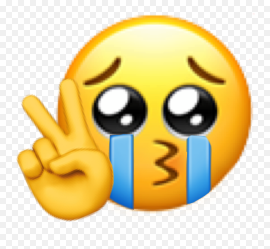 Emoji Iphone Sticker - Crying Sad Emoji With Peace Sign,Emoji Language