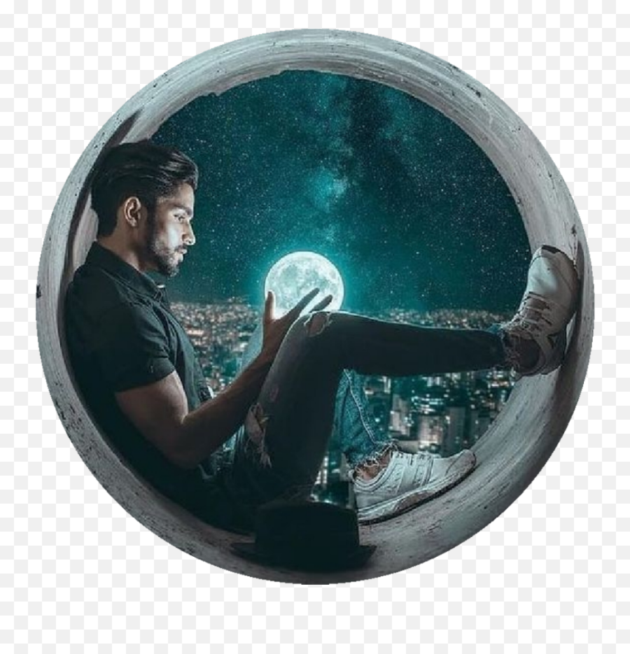 Man Moon City Background Sticker By - Pinacoteca Nazionale Emoji,Moon And Man Emoji