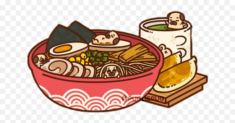 Pugliepug Kawaii Food Dog Sticker By Danamoreno740 - Puglie Pug Ramen Emoji,Puglie Pug Emojis