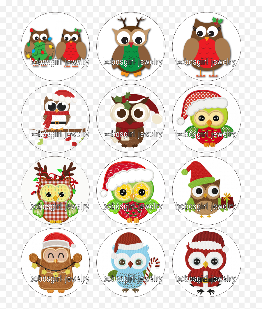 Christmas Owl Glass Snap Button Photo Round Cabochon Flat - Happy Emoji,Marvel Emoticon Rubber Bracelet