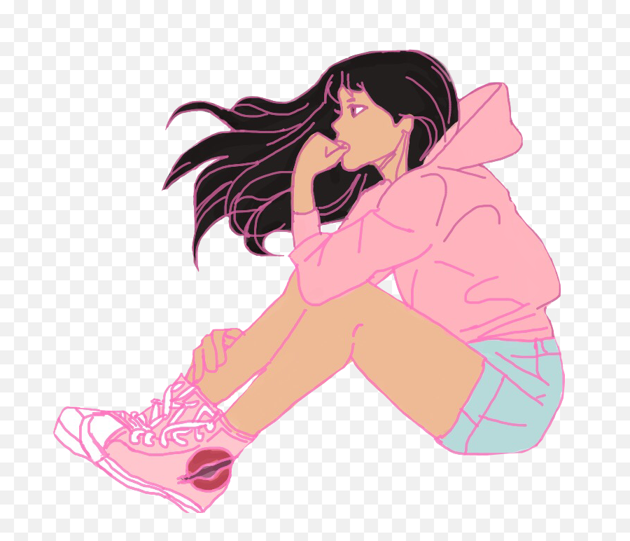 Art Girl Thinking Sketch Doodle Pink Sticker By Bea - For Women Emoji,Anime Girl Thinking Emoji