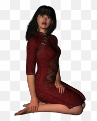 Asian Girl In A Beautiful Dress Sits - Png Femme Summer Tube Emoji,Asian Girl Emotions