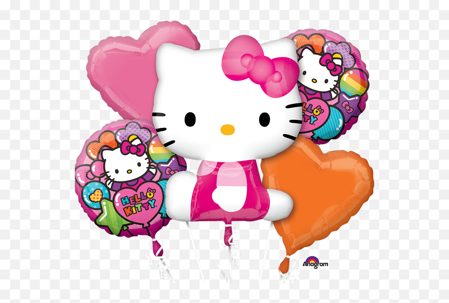 Hello Kitty Rainbow Balloon Bouquet - Hello Kitty Balloon Emoji,Curious Kitty Emoticon