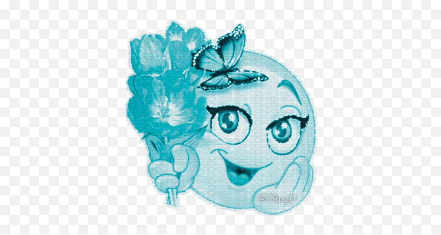 Y - Happy Emoji,Teal Flower Emoticon