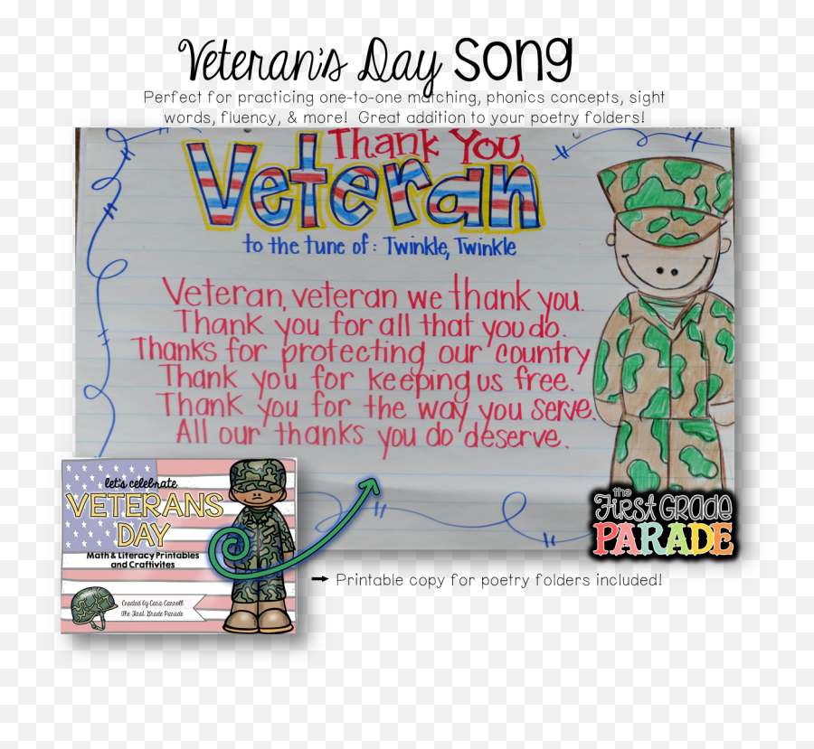 Celebrating Veteranu0027s Day Freebies Too - Cara Carroll Kindergarten Veterans Day Poems Emoji,Emotions Worksheet First Grade