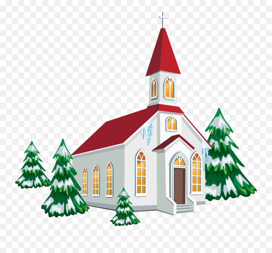Download Winter Service Snow Trees Church With Christmas - Church Png Clipart Emoji,Snowflake Sun Leaf Leaf Emoji