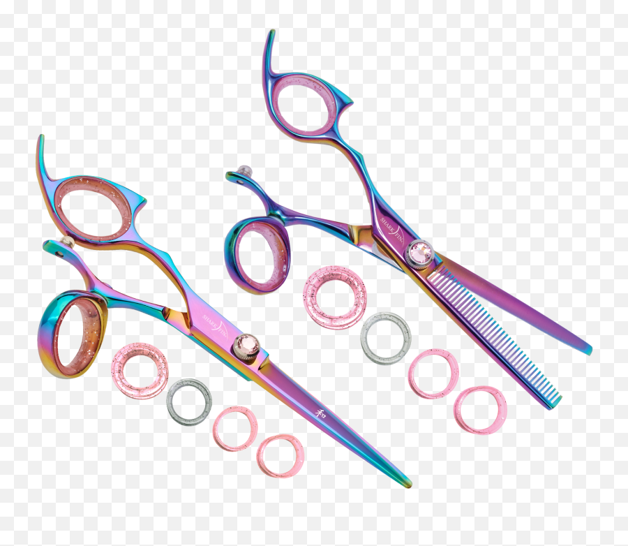Left Hand 40 Tooth Blender Rainbow With Matching Cutting Shear Set - Hair Shear Emoji,Pink Hair Cutting Scissors Emoji