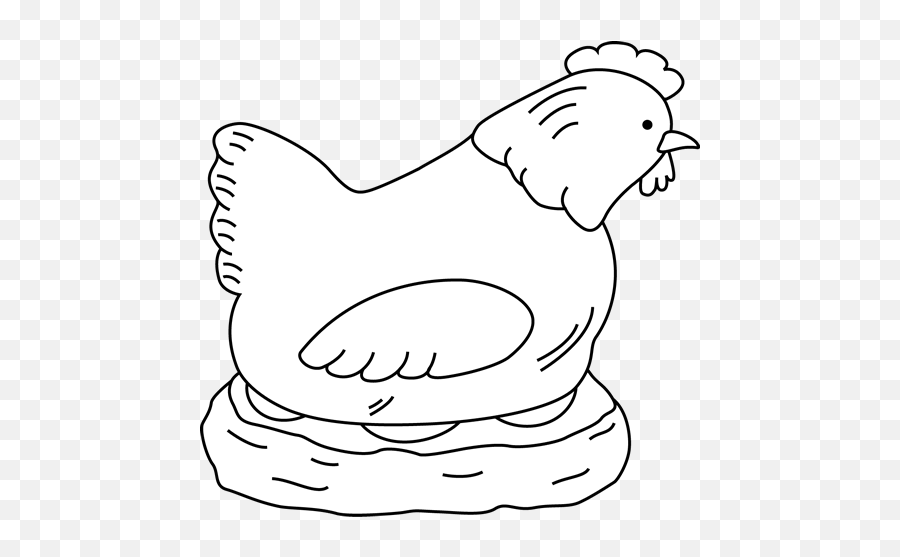 Black And White Hen Sitting On Eggs Clip Art - Black And Black And White Image Of Hen Emoji,Hen Emoji Transparent Png