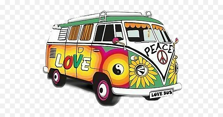 Bus Volkswagen Hippie Peace Sticker - Volkswagen Hippie Bus Drawing Emoji,Vw Hippie Emoji