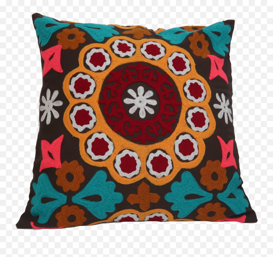 Embroidered Suzani Pillowcase Bohemian Decor Brown Blue - Decorative Emoji,Emoji Wink Pillows