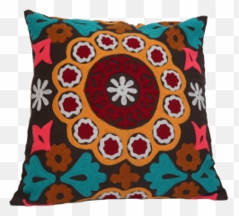 Embroidered Suzani Pillowcase Bohemian Decor Brown Blue - Decorative Emoji,Emoji Wink Pillows