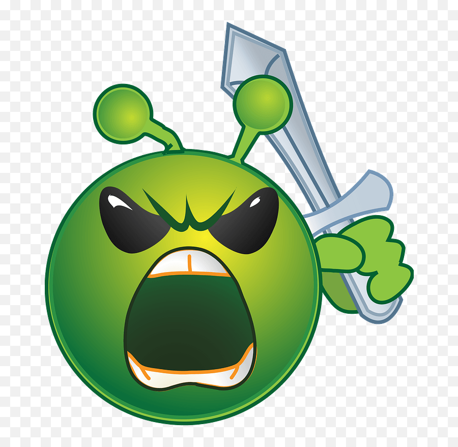 Smiley Green Alien Sword Clipart Free Download Transparent Emoji,Angry Blush Emoticon