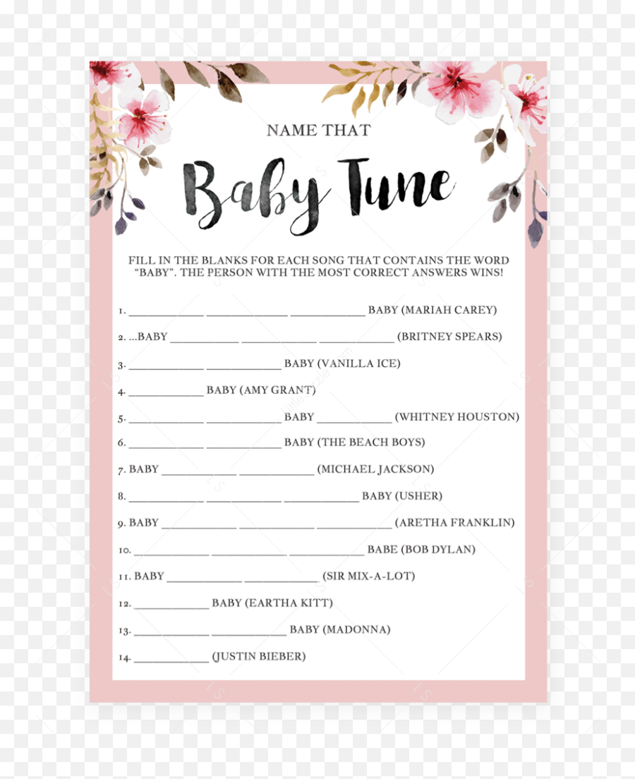 Name That Tune Baby Shower Game With Pink Flowers Sprinkle - Baby Shower Baby Animal Game Emoji,Wedding Emoji Pictionary