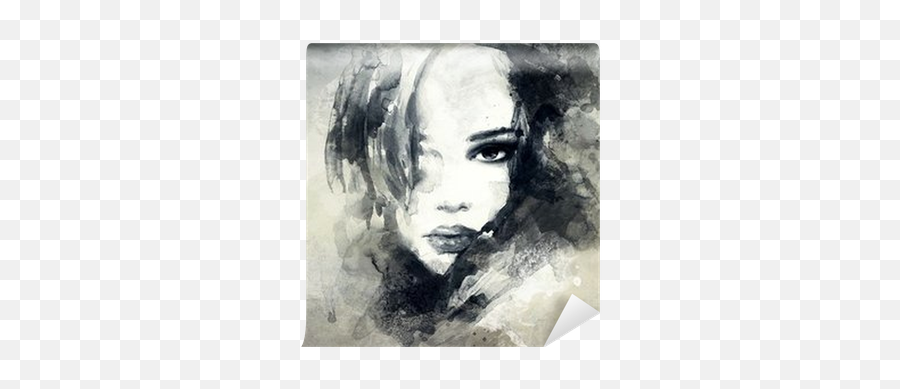 Abstract Woman Portrait Wall Mural - Abstract Woman Portrait Wall Mural Emoji,Emotion Charcoal Drawing