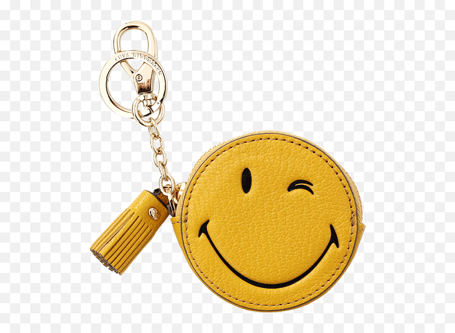 Wink Grained - Leather Coin Purse In Mustard Smiley Company Emoji,Barney Emoticon