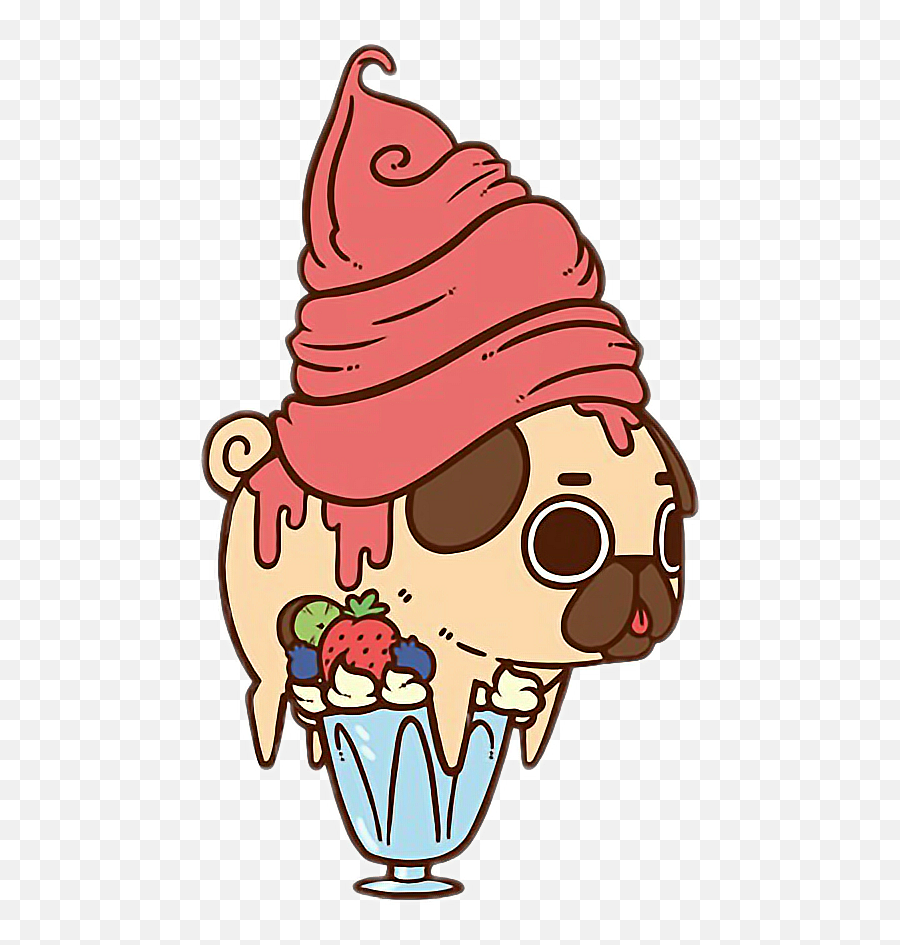 Kawaii Pug Frozenyogurt Sticker - Girly Emoji,Frozen Yogurt Emoji