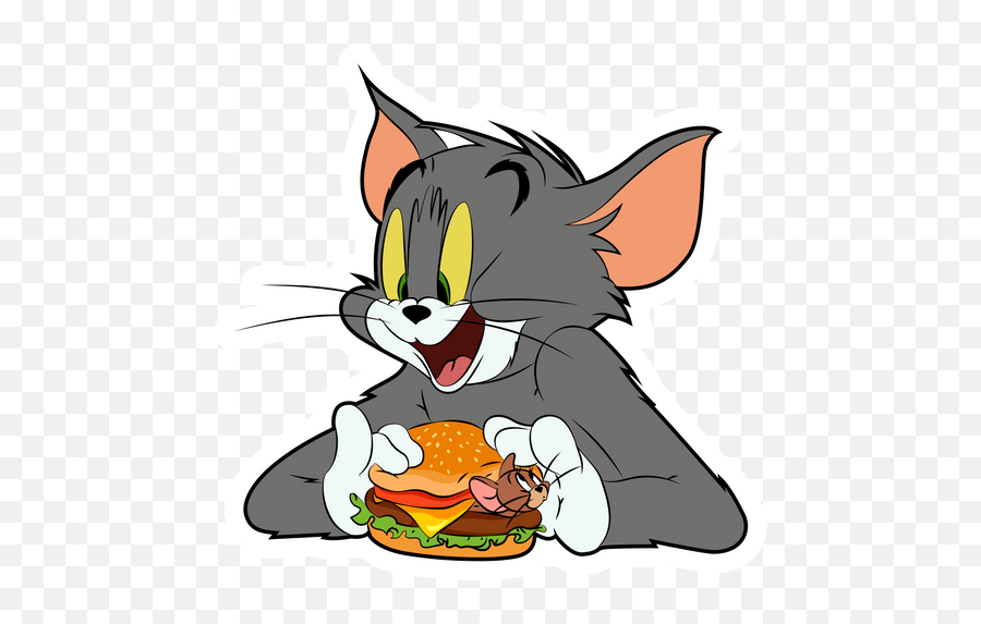 Tom And Jerry Tom Eating A Burger With Mouse Sticker Tom Emoji,Envy Emoji Telegram