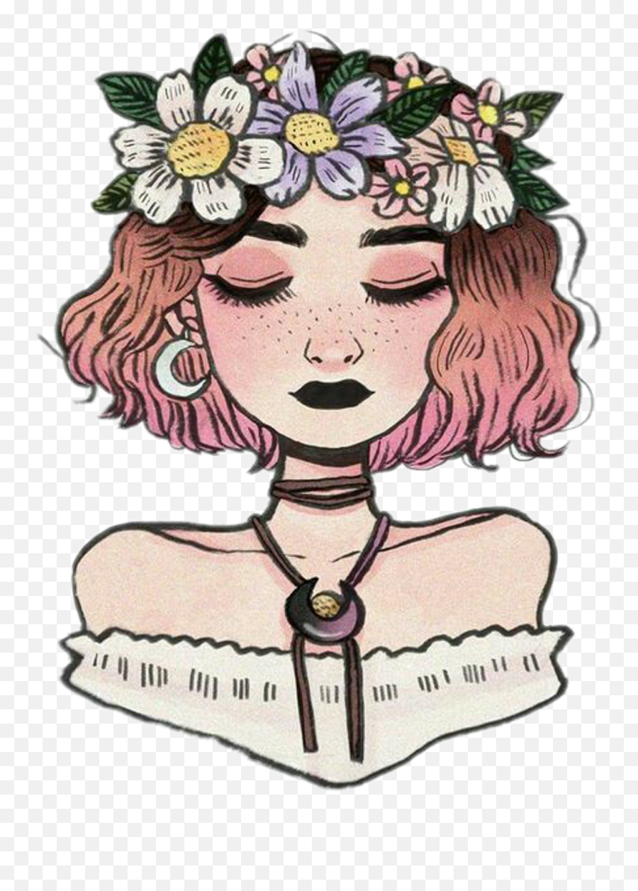 Aesthetic Flower Girl Drawing Tumblr Emoji,Flower Hair Girl Emoji