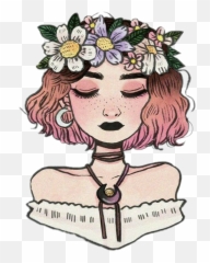 Aesthetic Flower Girl Drawing Tumblr Emoji,Flower Hair Girl Emoji