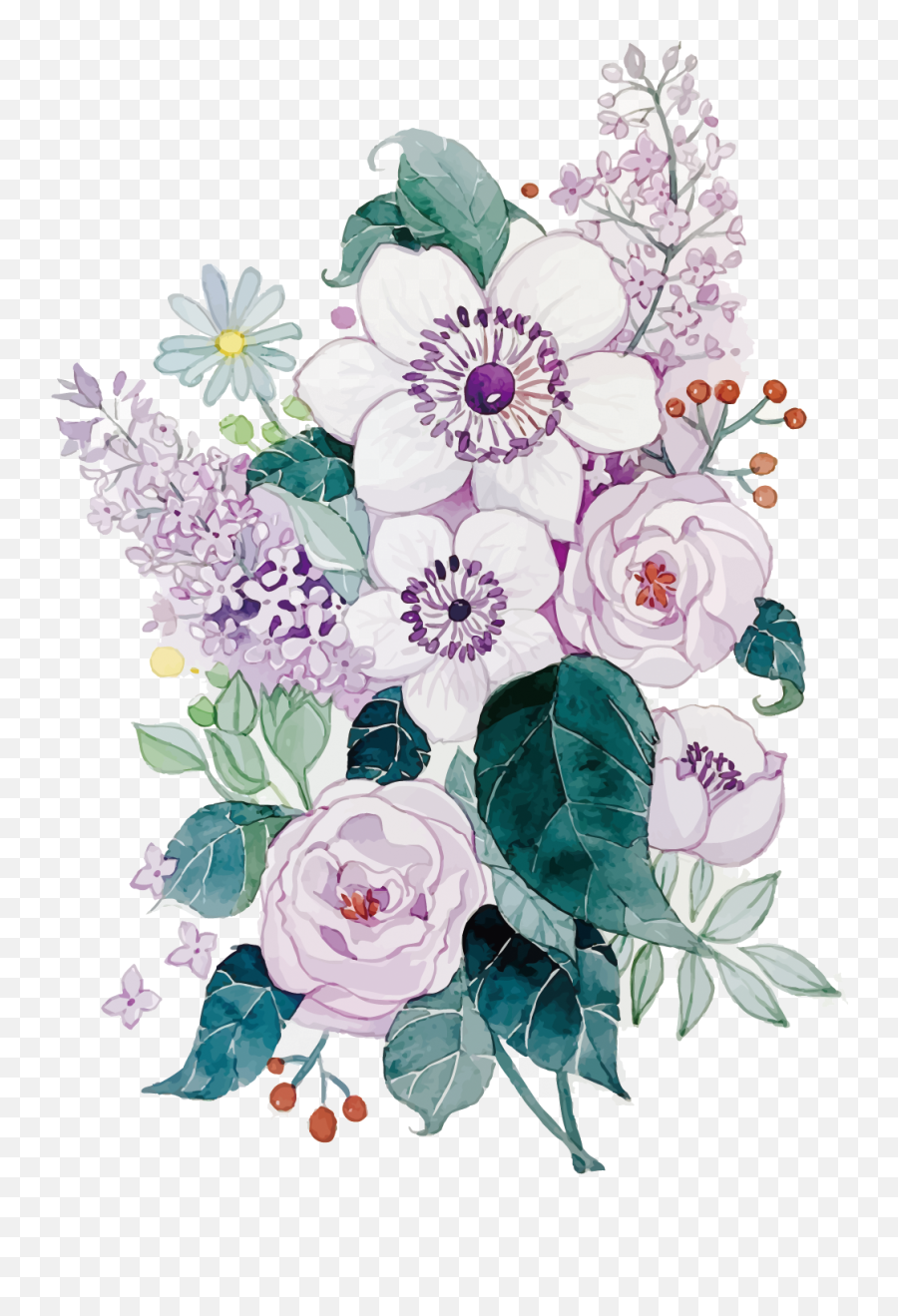 Boquet Bouquet Watercolor Sticker - Flower Watercolor Purple Vector Emoji,Boquet Emoji