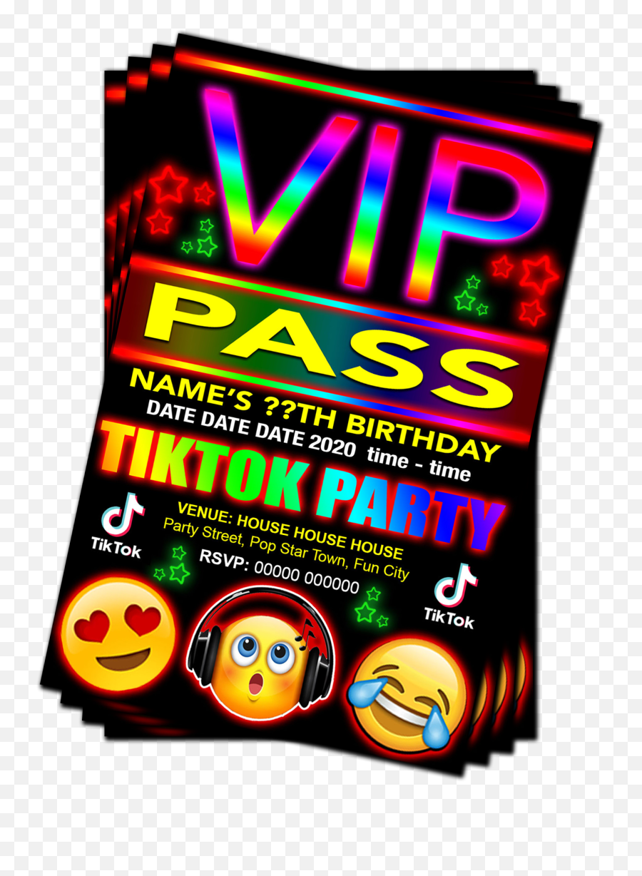 Tiktok Birthday Party Invitation Vip Pass Emoji Red Pink Or Blue Grandwazoodesign - Dot,Birthday Emoji