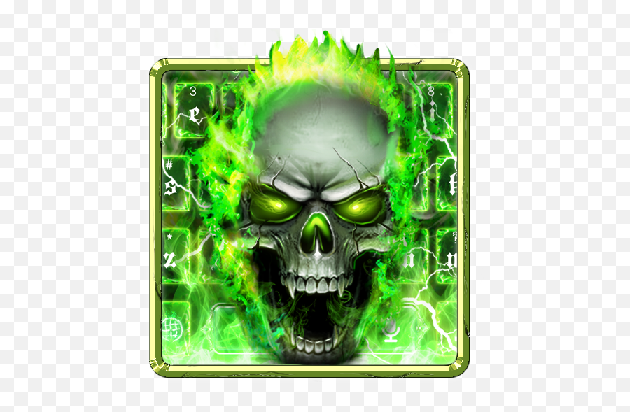 Green Flame Skull Keyboard Theme - Creepy Emoji,Guess The Emoji Skull Water Skull