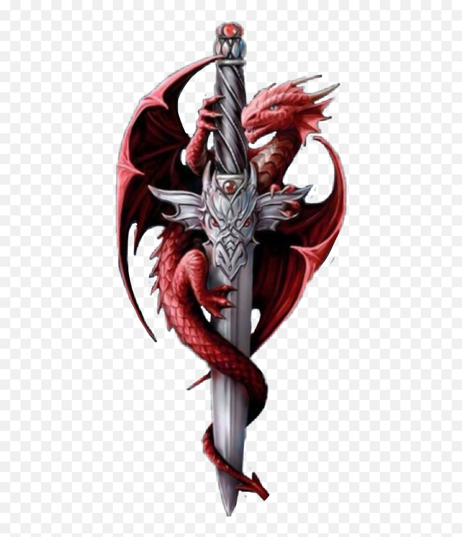 Dragon Wrapped Around A Sword Sticker - Anne Stokes Dragons Emoji,Red Sword Emojis