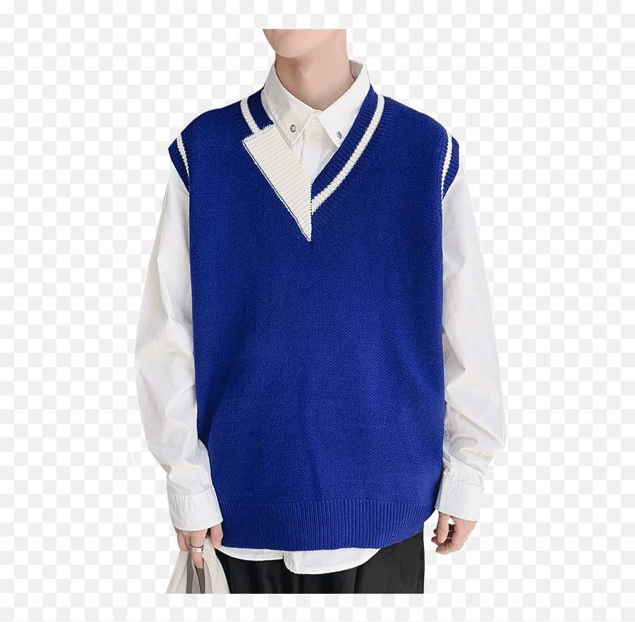 Sweater Vest Mens Fashion Hit Color - Sleeveless Emoji,Mixed Emotions Multi Colored Sweater