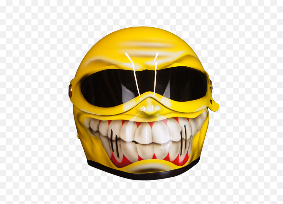 Custom Airbrushed Helmet In Yellow Grinster Style - Fictional Character Emoji,Laughing Emoticon Mask