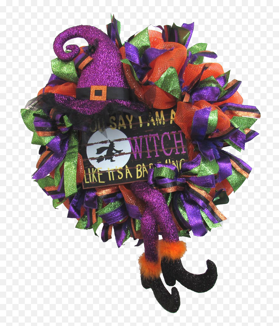 Witch Hat U0026 Legs Halloween Wreath Tutorial U2014 Trendy Tree - Transparent Halloween Wreath Png Emoji,Witch Flying Into Tree Emoticon