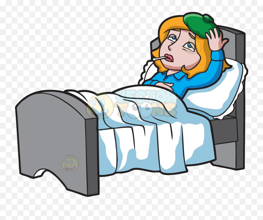 Woman Sick In Bed Cartoon Clipart - Sick In Bed Clipart Emoji,Person In Bed Emoji Iphone