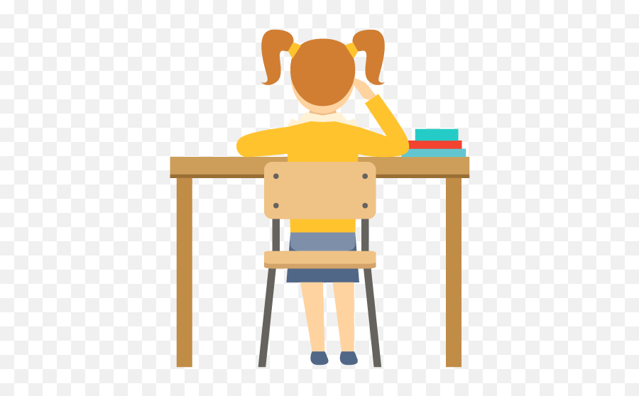 Pandemic - Cartoon Girl Sitting Down At A Desk Emoji,