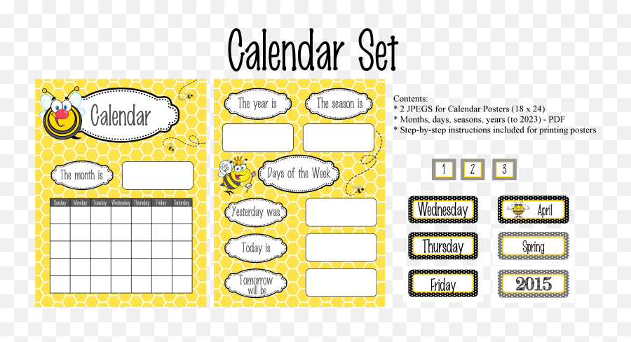 Bees Classroom Decor - Calendar Set Bee Classroom Decor Emoji,Emoji Teacher Name Plates