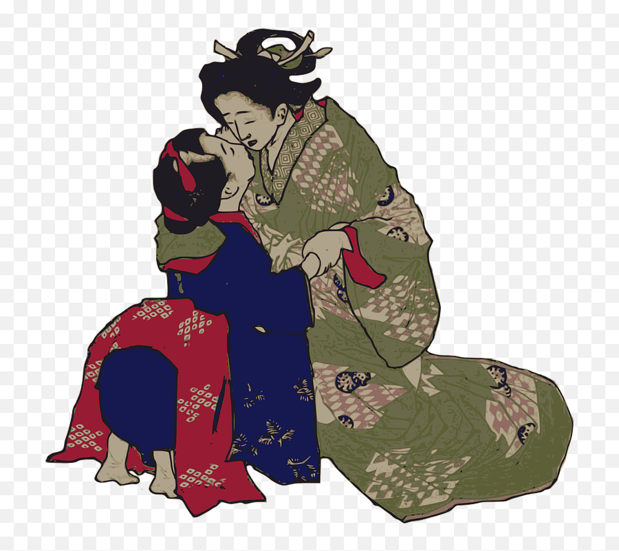 Geisha Hug Japan Kiss Women - Geisha Kissing Emoji,Japanese Hug Emoji