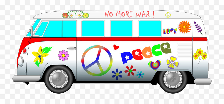 Volkswagen Van With Decals Clipart - Hippy Van No Background Emoji,Vw Hippie Emoji