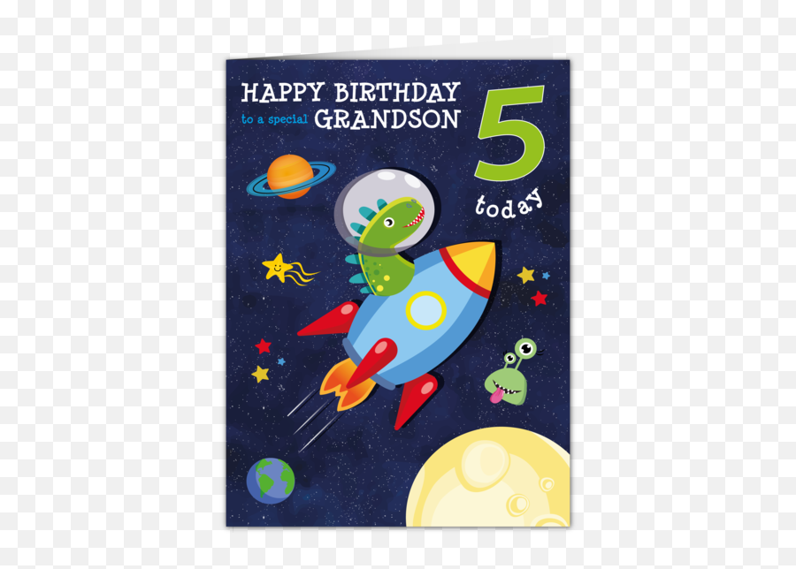 Happy 5th Birthday Grandson Birthday Card Birthday Card For 5 - Yearold Featuring A Fierce Dinosaur In Space Emoji,Labrador Birhday Emoticons