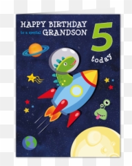 Happy 5th Birthday Grandson Birthday Card Birthday Card For 5 - Yearold Featuring A Fierce Dinosaur In Space Emoji,Labrador Birhday Emoticons