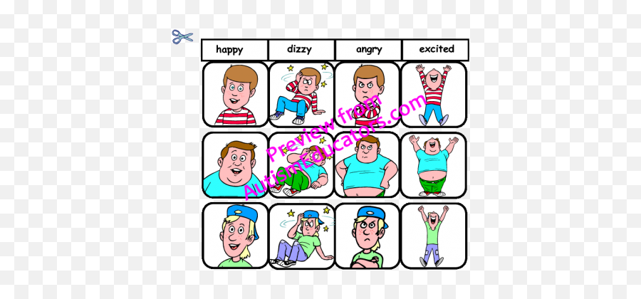 Feeling Words File Folder Matching Task - For Adult Emoji,Autism Emotion Matching Activity Cartoon Black Boy