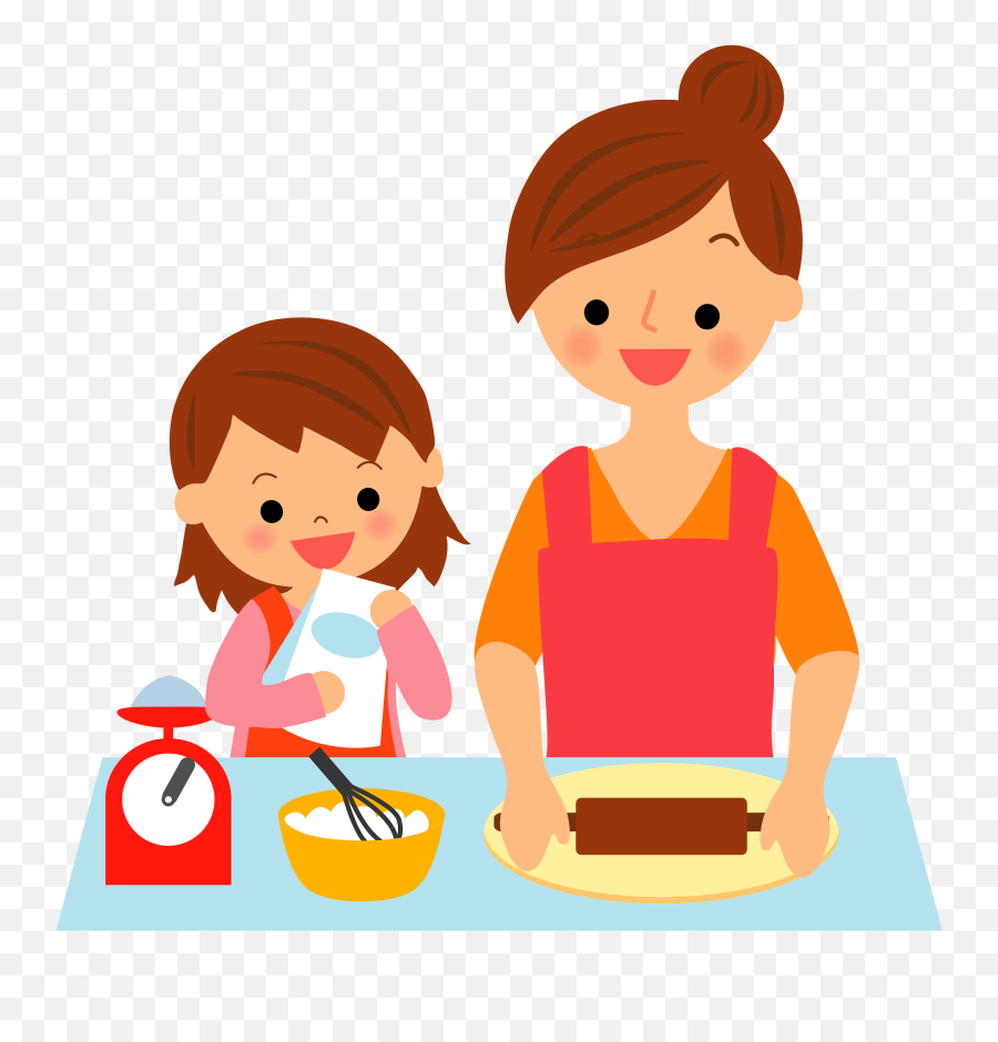 Mother And Daughter Baking Clipart - Png Download Full Mother Daughter Baking Cartoon Emoji,