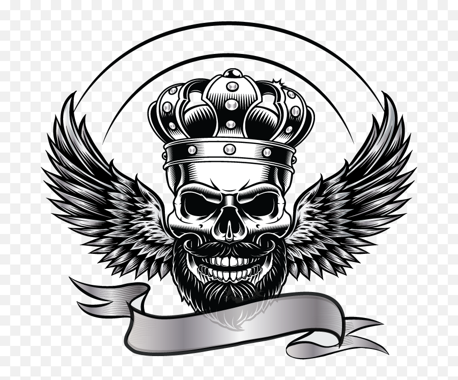 Online Retro Tattoo Skull Logo With Wings And A Crown Emoji,Skull With Emotion