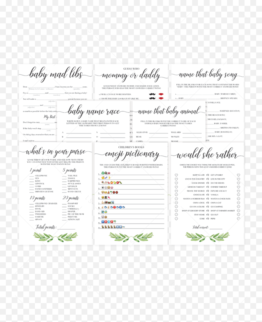 Greenery Baby Shower Invitation Templates Baby Shower - Horizontal Emoji,Wedding Emoji Pictionary