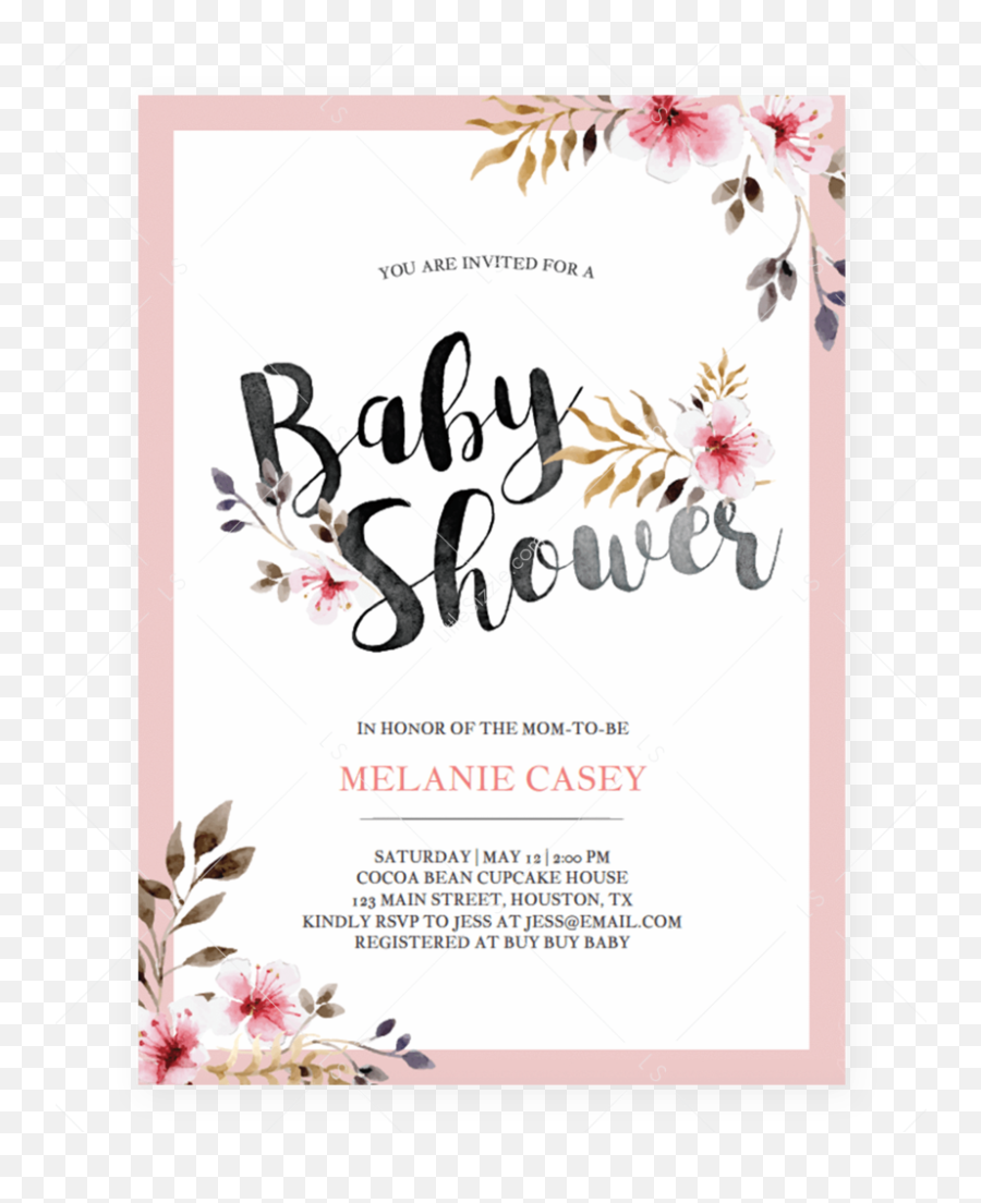 Black Baby Shower Invitation Template - Floral Emoji,Free Emoji Invitation Template